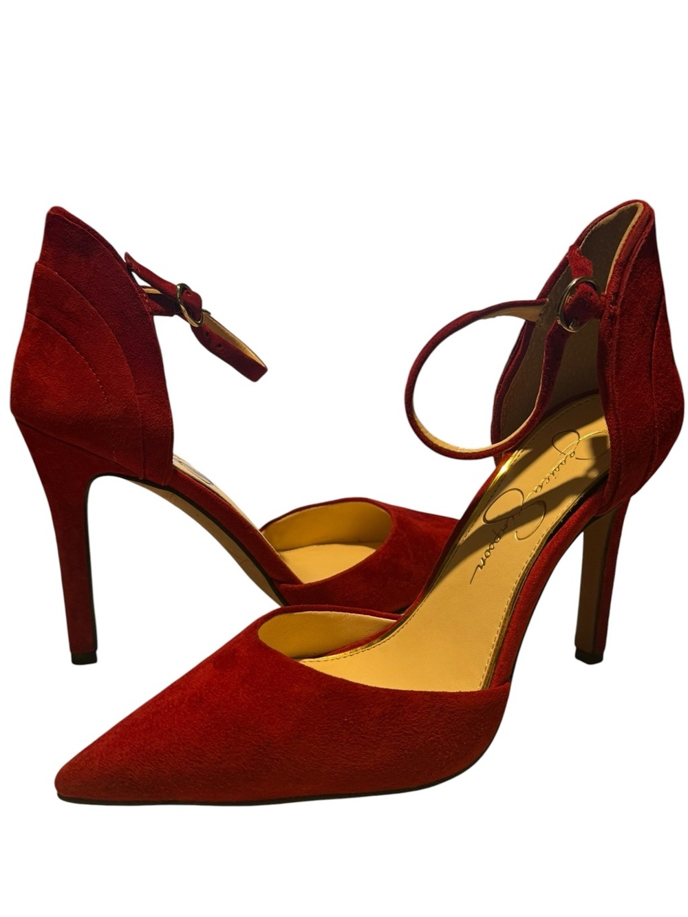 Jessica Simpson Red Suede Pointed Toe Ankle Strap‎ Corporate Office Date Night